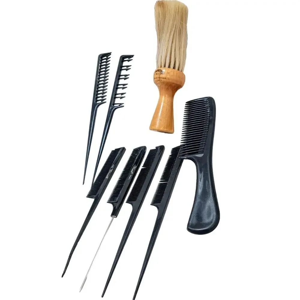 Professional Hair Salon 7 Combs Horsehair Barber Hair Dusting Shaving Brush VNT